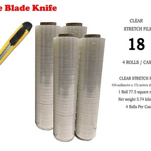 BM Paper 18" x 1500 Square Feet 80 Gauge 4 Rolls Pallet Wrap Stretch Film + BLADE