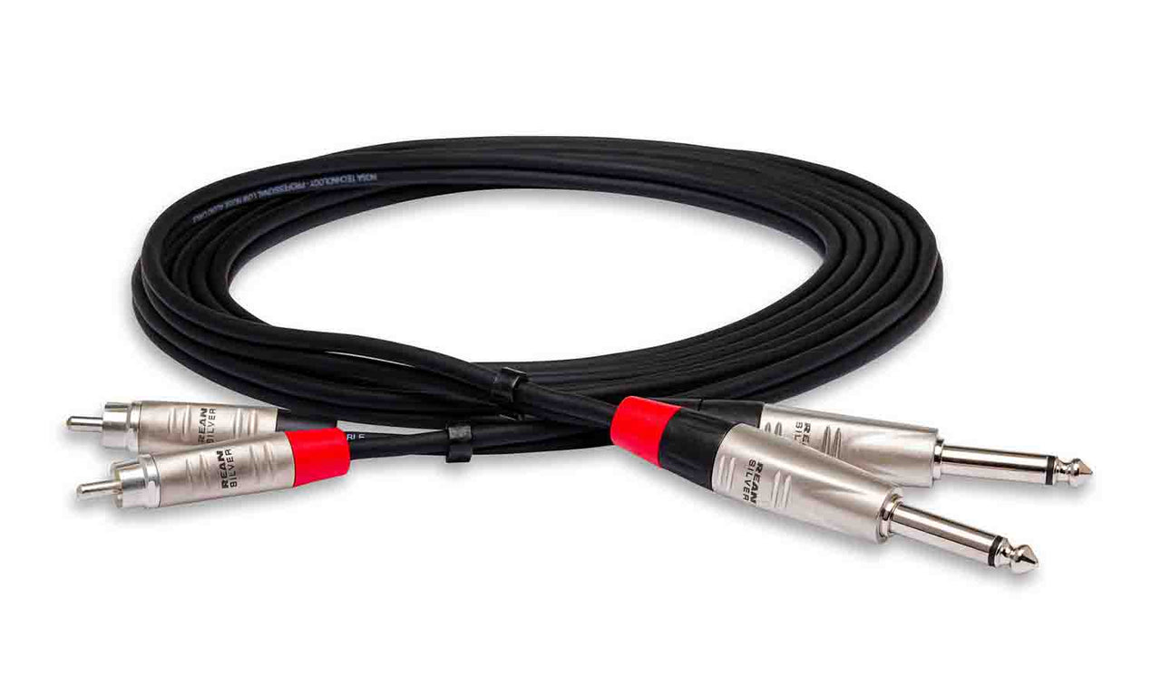 Hosa HPR-005X2, Dual 1/4" TS Male to Dual RCA Male Stereo Interconnect - 5 Feet