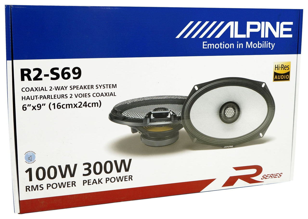 Alpine R2-S69 R-Series 6"x9" 600W 2-Way Car Coaxial Speakers & KIT10 Installation AMP Kit