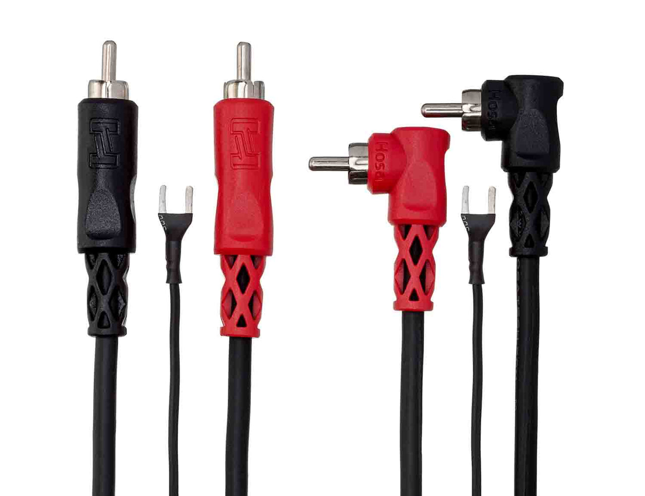 Hosa CRA-201DJ, Dual RCA to Dual Right Angle RCA with Ground Wire Stereo Interconnect Cable - 1 Meter