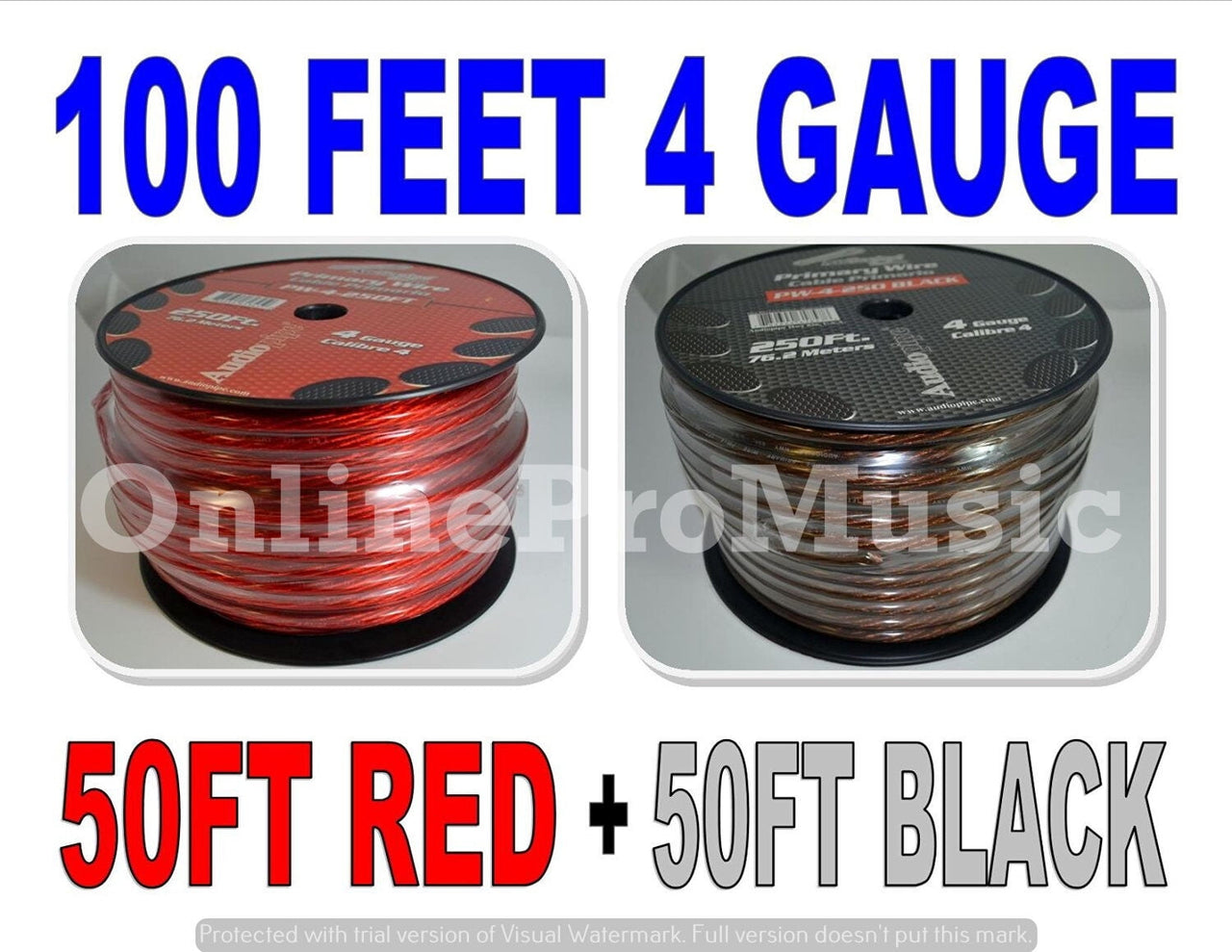 4 Gauge 50' BLACK and 50' RED Car Audio Power Ground Wire Cable 100' ft Total