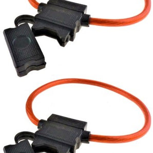 In-line blade fuse holder featuring a black protective cap and red OFC copper wire for secure electrical connections.