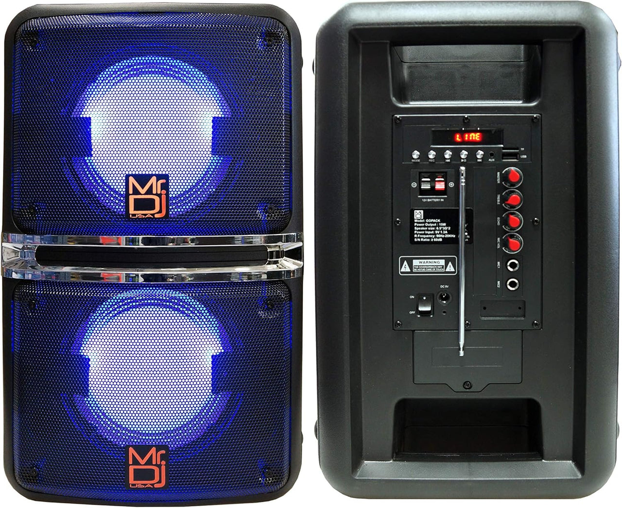 MR DJ GOPACK Dual 6.5" 1200W Portable Outdoor Bluetooth Speaker