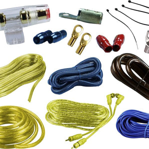 Absolute KIT4YL Complete PRO Marine Auto Car RV 4 Gauge 2000W Amplifier Complete Installation Amp Kit Power Wiring Yellow Accent Color Scheme