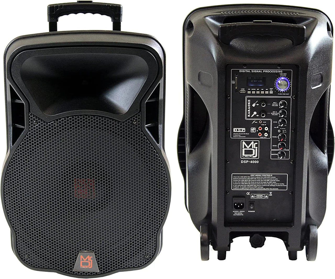 PRO 15" 4000W Bluetooth DSP FM Radio USB Portable PA DJ Speaker & Stand