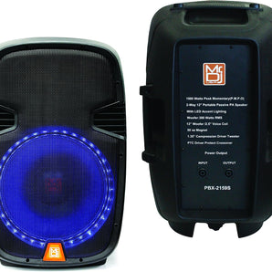MR DJ PBX2159S 12" 2-Way Portable Passive PA/DJ Speaker LED Accent Lighting