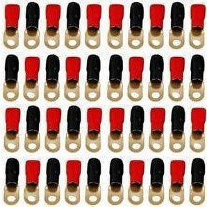 Absolute GRT00-40 crimp ring terminals connectors in red and black, 40 pack, arranged in grid formation.