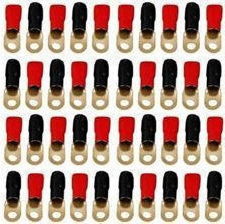 Absolute GRT00-40 1/0 Gauge Crimp Ring Terminals Connectors 40-Pack Red Black