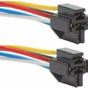 5-Pin interlocking relay socket with colored wires for automotive applications.