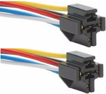 5-Pin interlocking relay socket with colored wires for automotive applications.