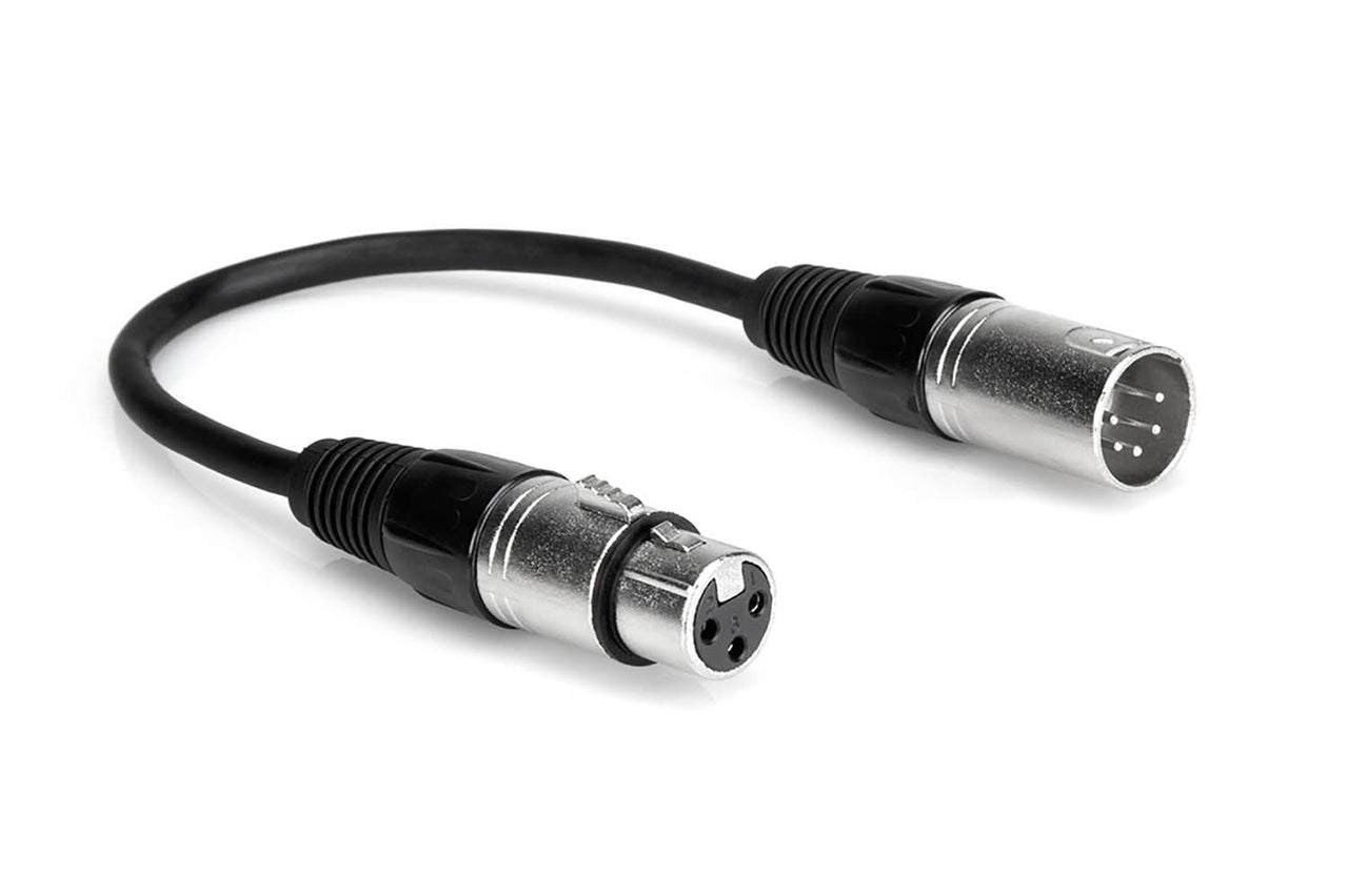 Hosa DMX-106 DMX512 Adaptor, XLR5M to XLR3F - 6 Inch