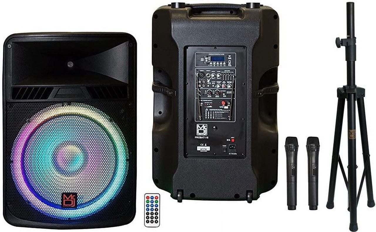 MR DJ PROBAT118 18" 4000 Watts Power Speaker Built-in Battery + Speaker Stand