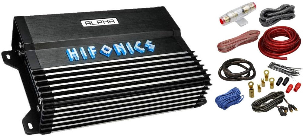 Hifonics A1000.2D 1000 Watt 2-Channel Class-D Compact Car Audio Amplifier & 4G Amp Kit