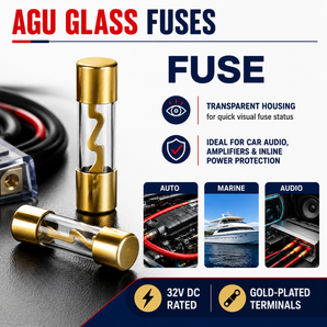 2 Absolute AGULB-40 5-Pack 40 Amp AGU Glass Fuses with Blue LED Blown Fuse Indicator