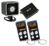 Absolute AL810 car alarm system with two LCD remotes and siren for keyless entry and security.