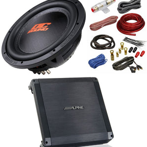 Alpine BBX-T600 600W 2 Ch Amplifier & DSW2500 12" Subwoofer & 4G Amp Kit