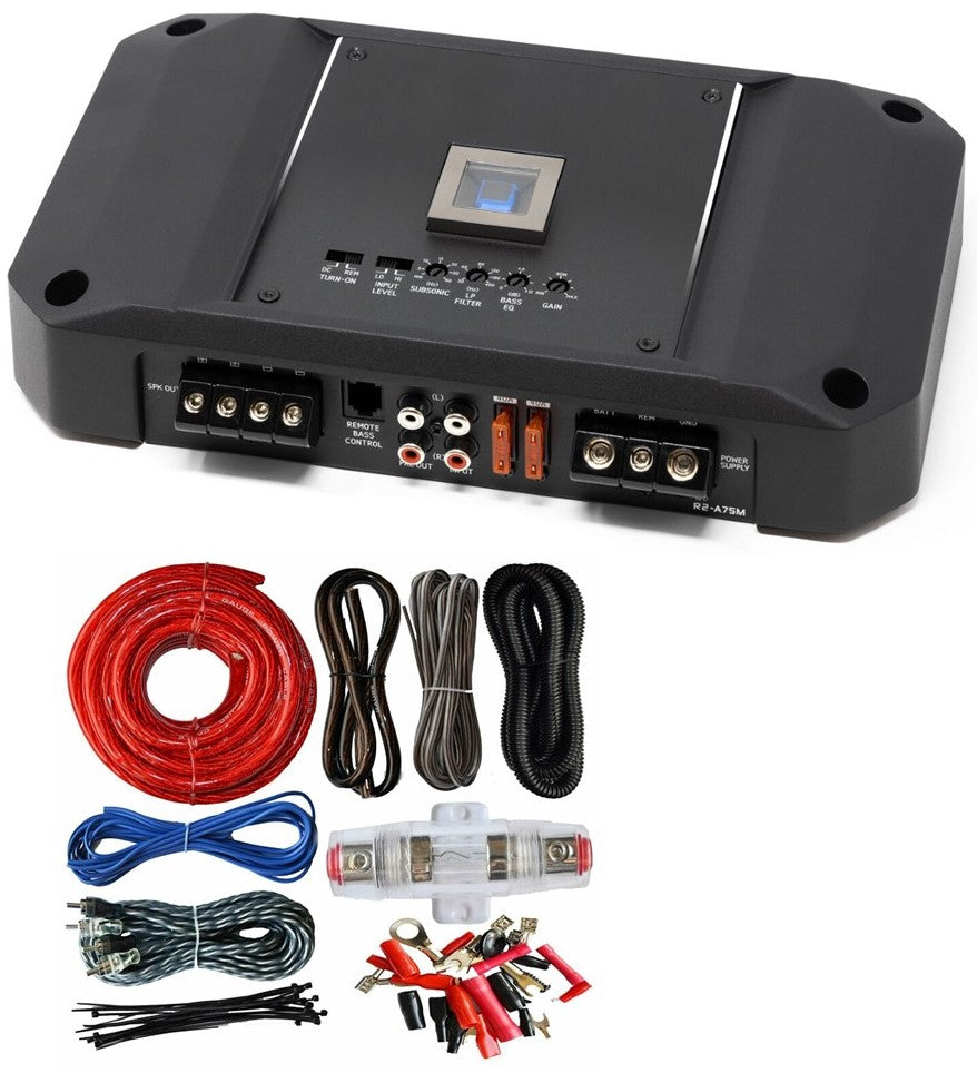 R2 Subs Alpine R2-A75M 750 W RMS R-Series Class-D Mono Sub Amplifier + 4 Gauge ...