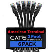 Thumbnail for 6 A-T 3' Cat6a Ethernet network patch cable RJ45 23AWG 600M solid copper wire 3' black