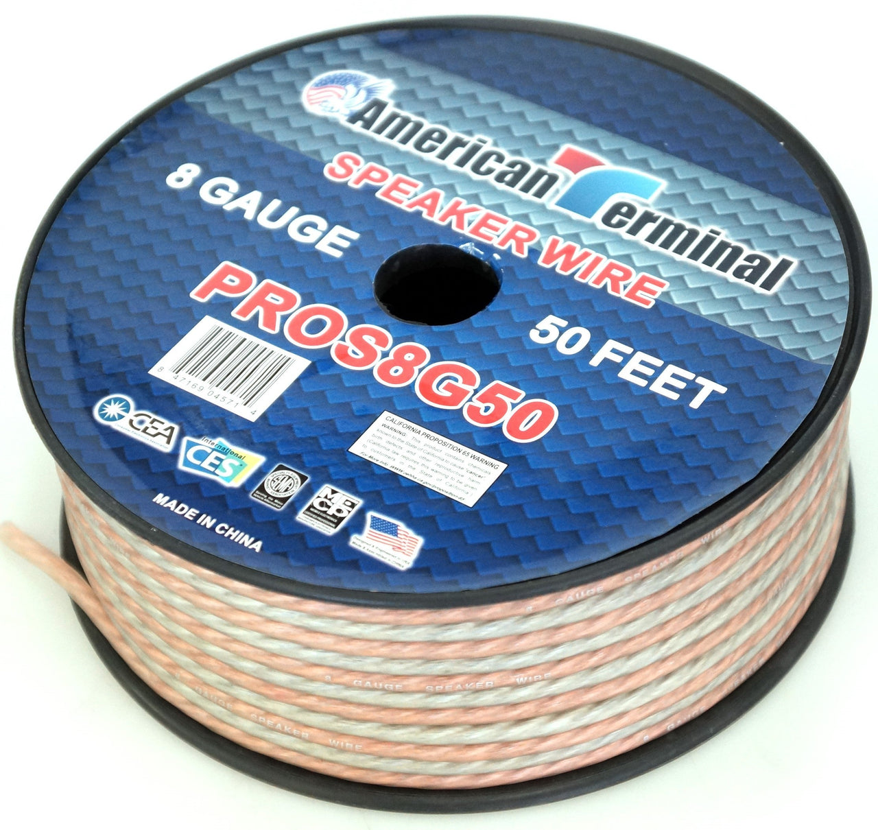 American Terminal PROS8G50 50' 8 Gauge PRO PA DJ Car Home Marine Audio Speaker Wire Cable Spool