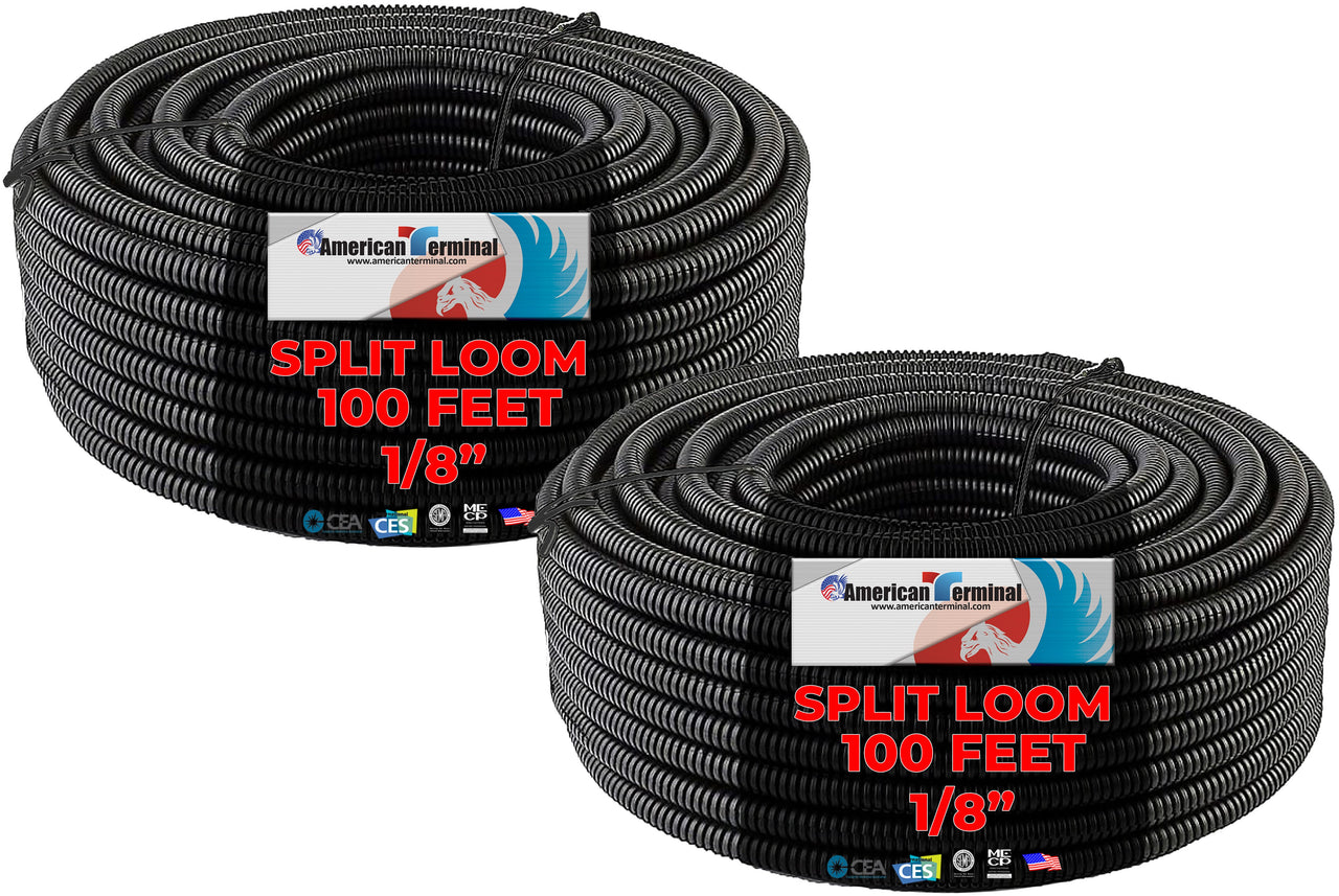 American Terminal ATSLT18 200 Feet 1/8" split loom wire tubing hose cover auto home marine