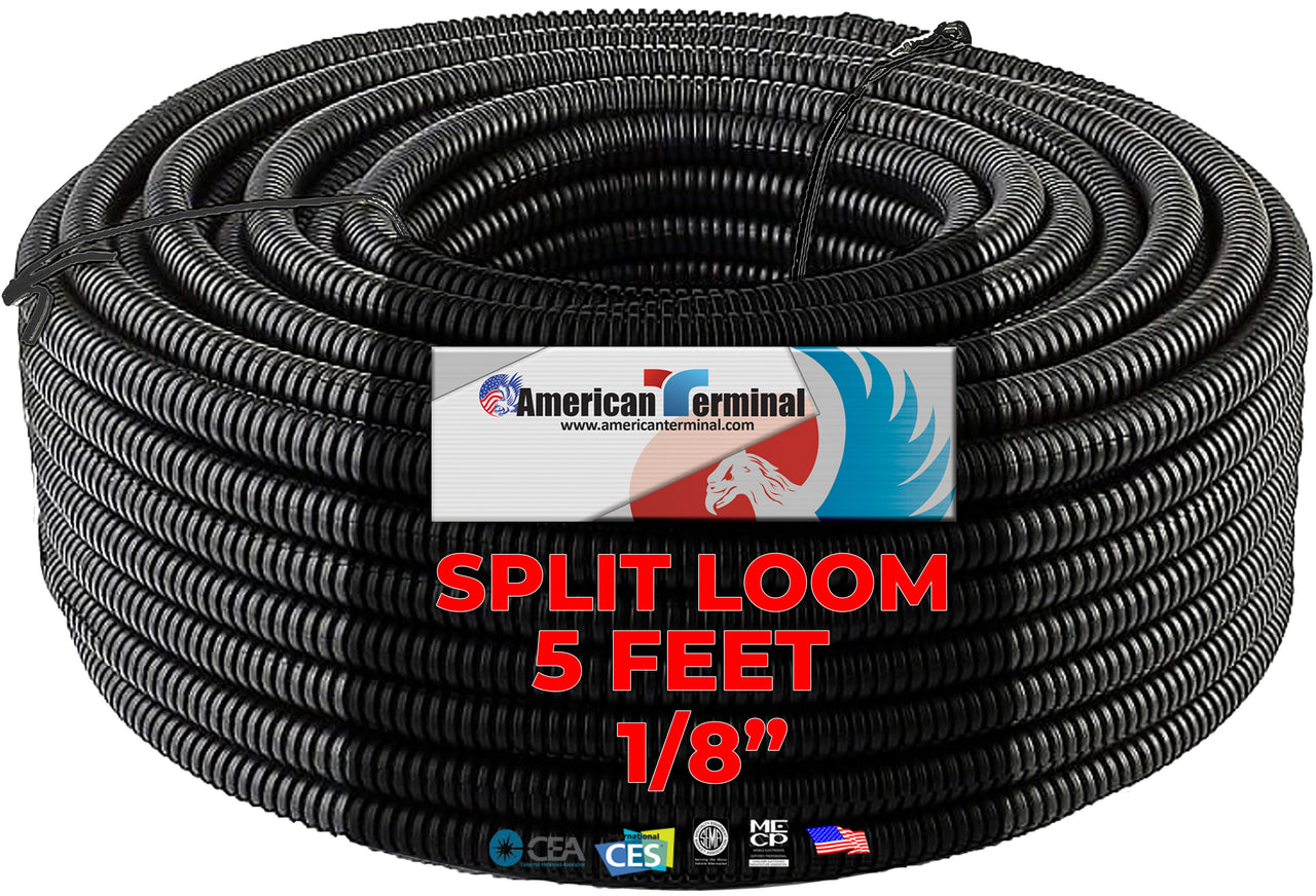 American Terminal ATSLT18-5 5' 1/8" 2.5mm Split Wire Loom Conduit Polyethylene Corrugated Tubing Sleeve Tube