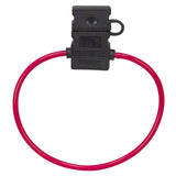 ATC in-line blade fuse holder with red wire and black connector, designed for wire protection and durability.