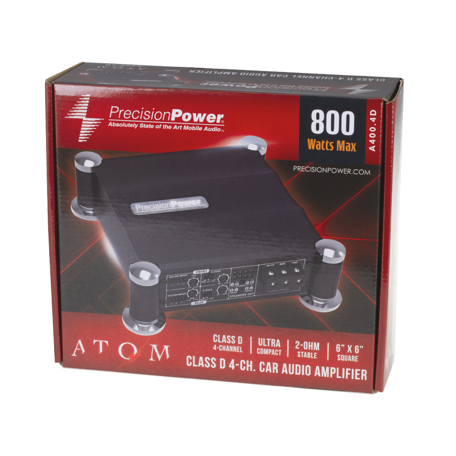 Precision Power A400.4D 400W RMS Class D ATOM Series 4-Channel Full Range Car Amplifier