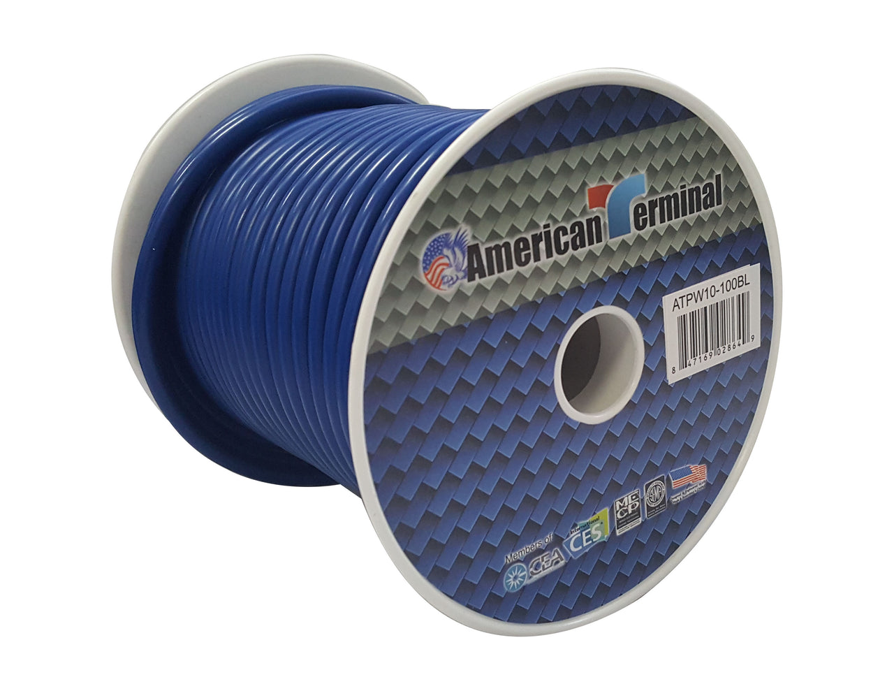 American Terminal ATPW10-100BL 10GA 100' Blue Primary Remote Power Ground Wire