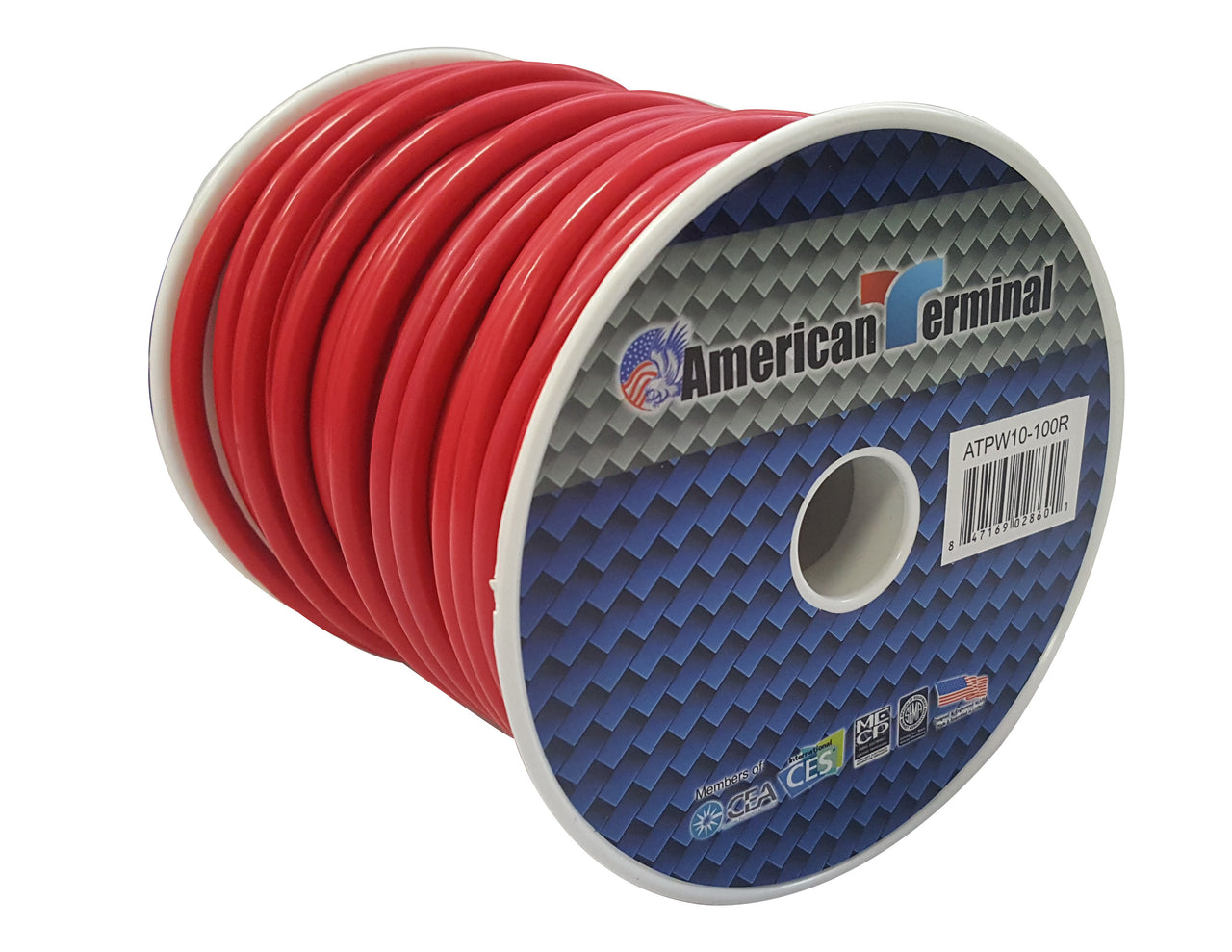 American Terminal ATPW10-100R 10GA 100' Red Primary Remote Power Ground Wire