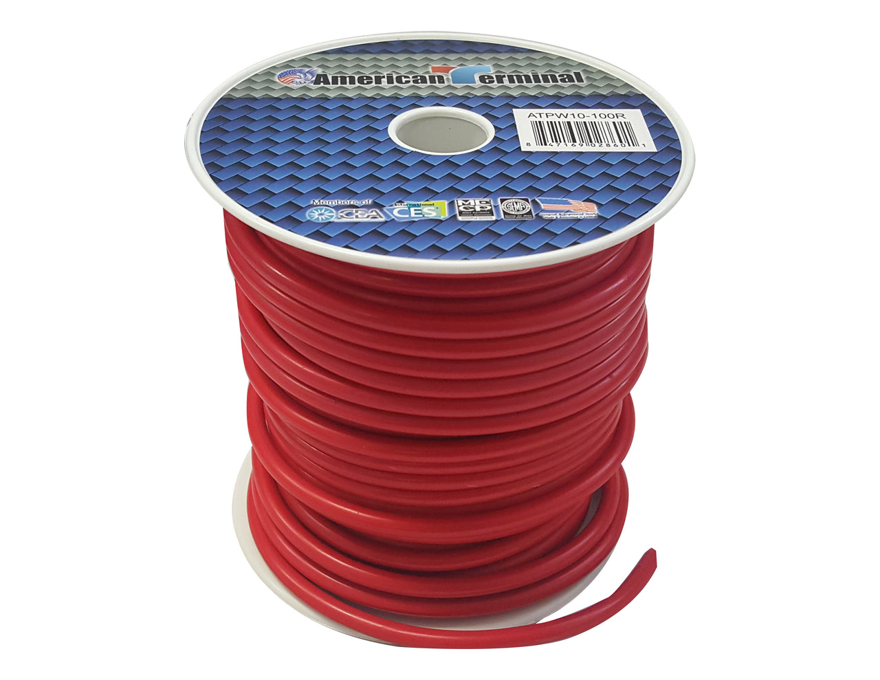 American Terminal ATPW10-100R 10GA 100' Red Primary Remote Power Ground Wire