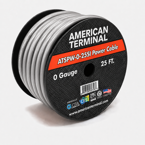 American Terminal TP0G-25S 25Ft True 1/0 Gauge Power Platinum Silver Wire Strand Cable 25' Ultra Flexible