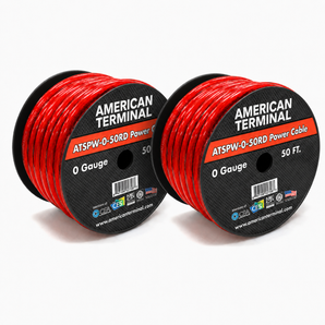 Two 1/0 Gauge 50 FT Red Xtreme Twisted Power Ground Wire Cables