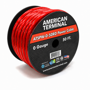 American Terminal ATSPW-0-50RD 1/0 Gauge 50 FT Xtreme Twisted Power/Ground Battery Wire Cables Set Red