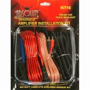 2 Absolute  KIT10 10 Gauge 800 Watt Complete Amplifier Hookup Installation Kit for any Car Truck RV ATV Boat