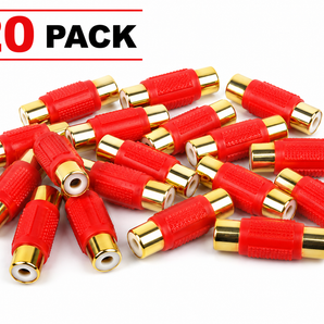 Absolute FF-100R-20 Gold Red RCA Female-to-Female Coupler Adapter 20 Pack