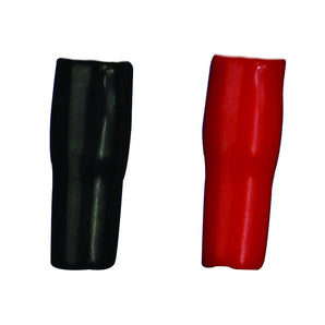 Boots for ring terminals in black and red, designed for 4 GA wire connections, showing both colors side by side.