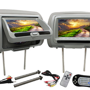 Absolute DPH-770PKGG 7.5" Pair Gray Headrest TFT/LCD Monitor DVD/USB/SD Package