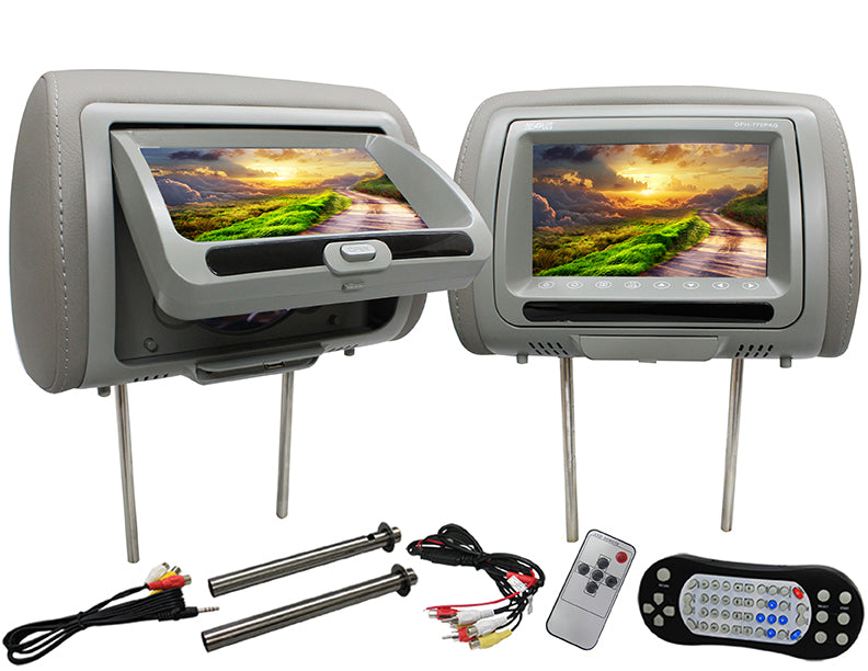 Absolute DPH-770PKGG 7.5" Pair Gray Headrest TFT/LCD Monitor DVD/USB/SD Package