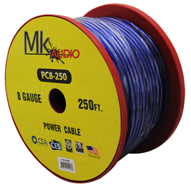 2 MK Audio PC8250BL 8GA 250' Blue Power Ground Wire Car Audio Amplifier Marine Cable
