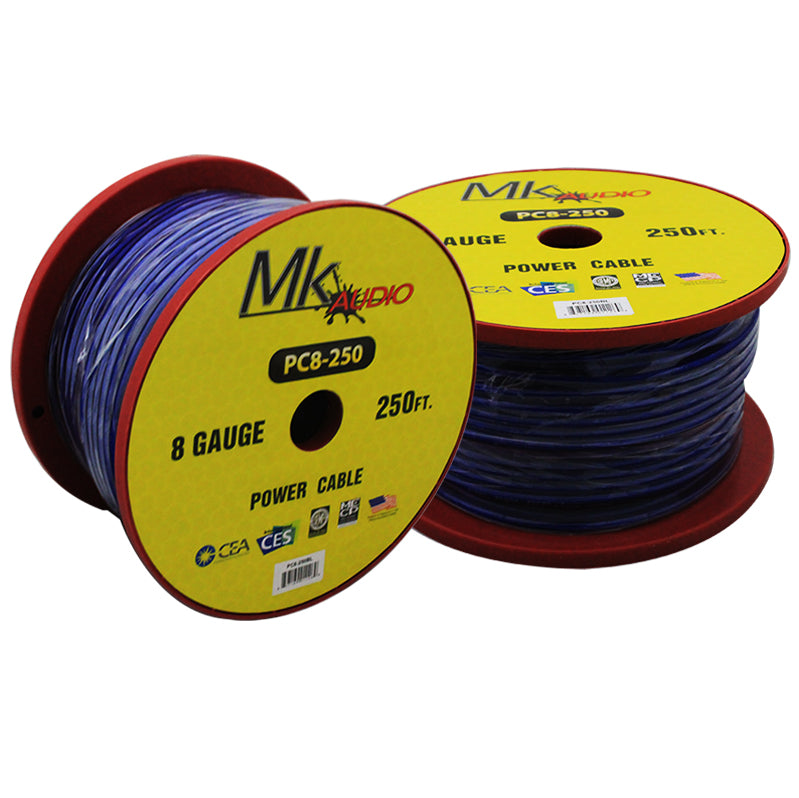 2 MK Audio PC8250BL 8GA 250' Blue Power Ground Wire Car Audio Amplifier Marine Cable
