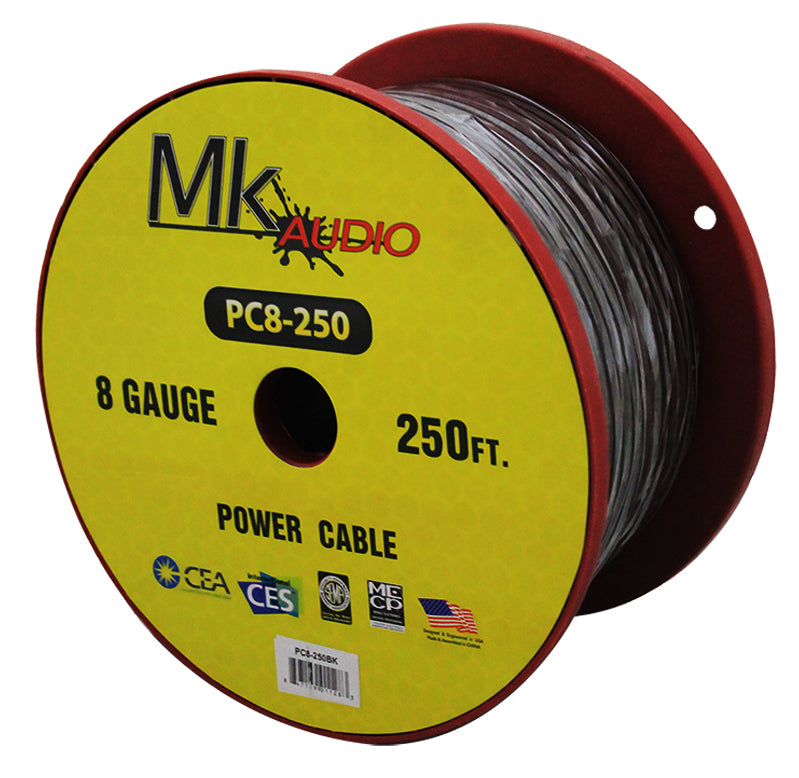 MK Audio PC8250BK 8GA 250' Black Power Ground Wire Car Audio Amplifier Marine Cable