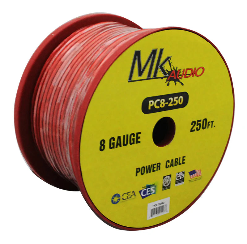 Mk Audio PC8-250RD 8 Gauge Red Multi-Strand 250 Feet Power Ground Wire Cable