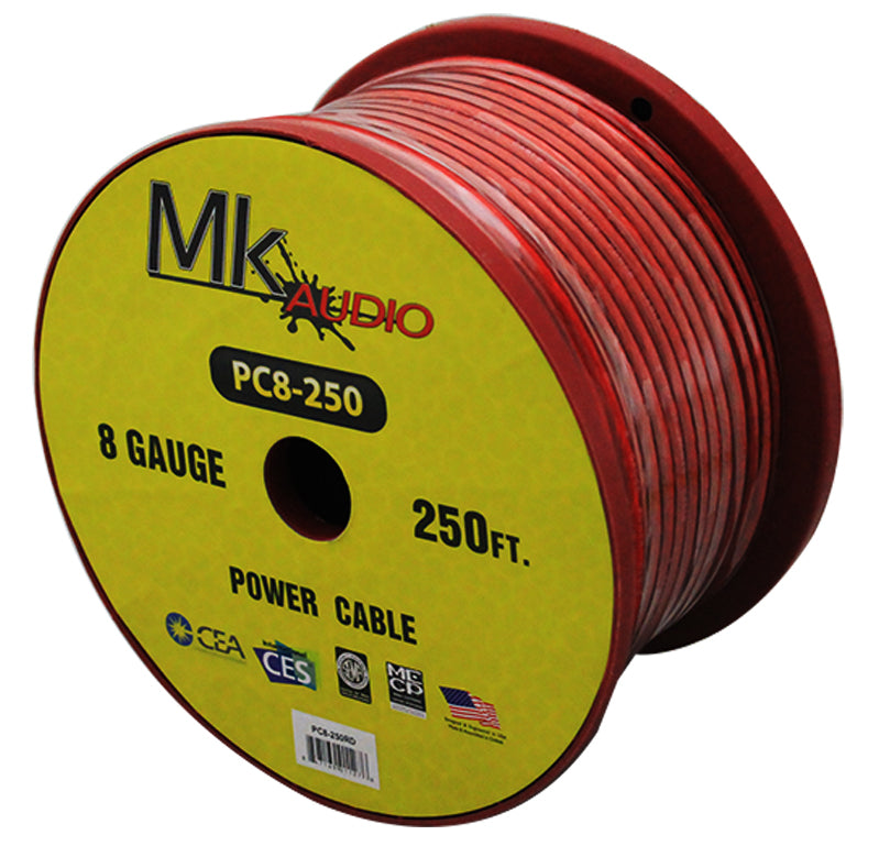 2 MK Audio PC8250RD 8GA 250' Red Power Ground Wire Car Audio Amplifier Marine Cable