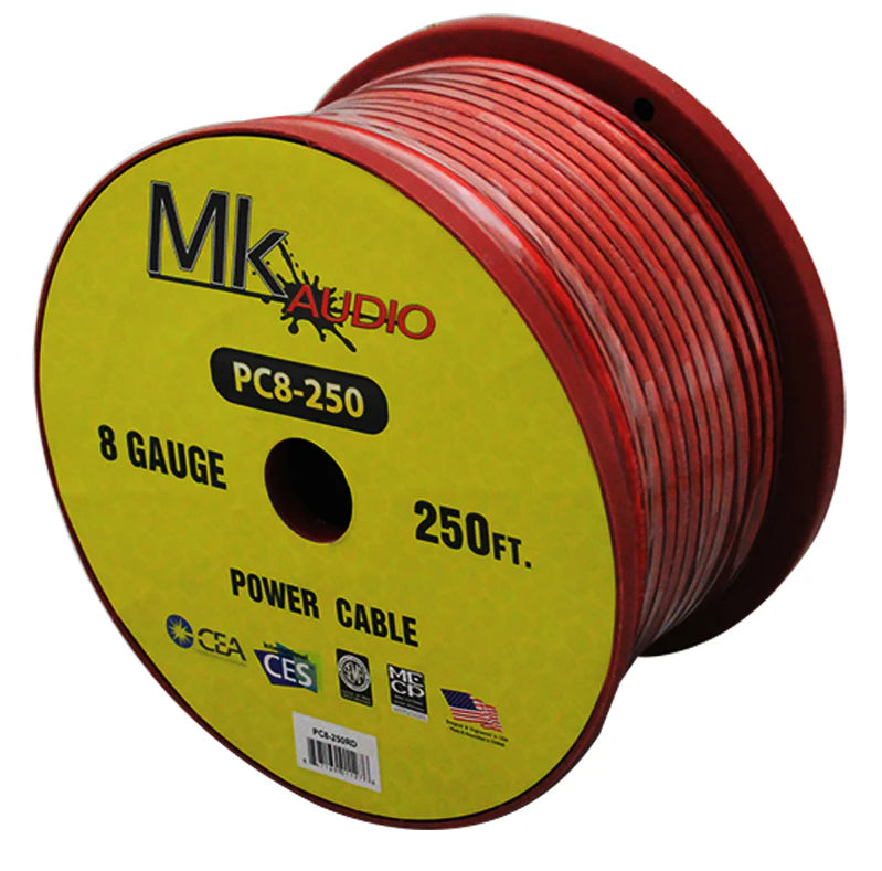 Mk Audio PC8-250RD 8 Gauge Red Multi-Strand 250 Feet Power Ground Wire Cable