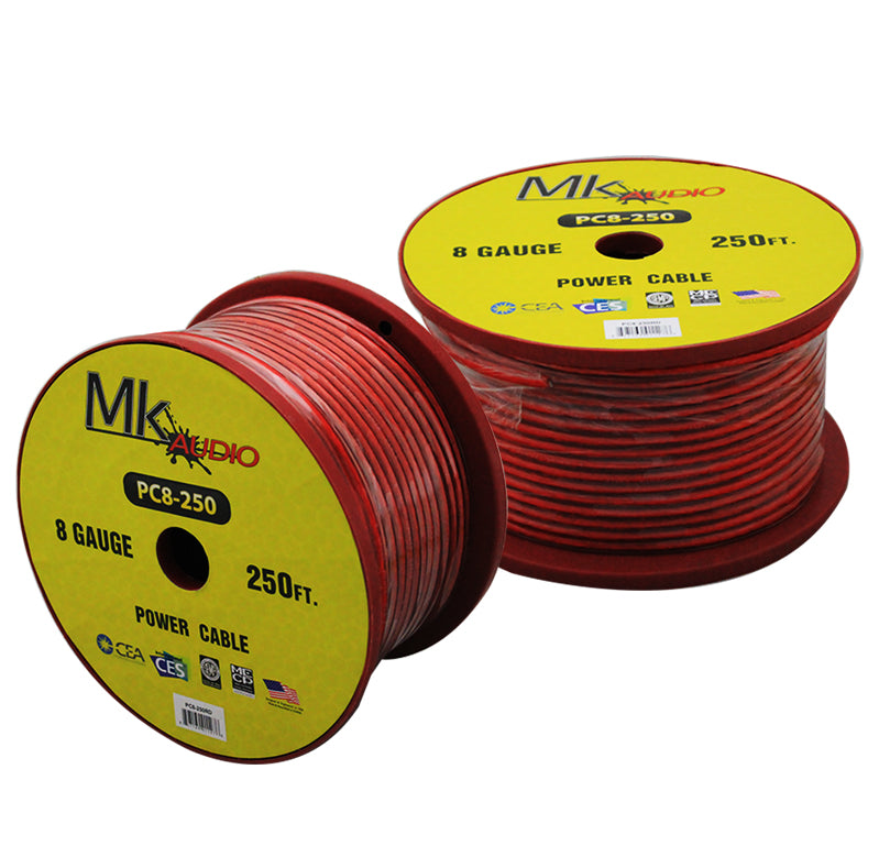 2 MK Audio PC8250RD 8GA 250' Red Power Ground Wire Car Audio Amplifier Marine Cable