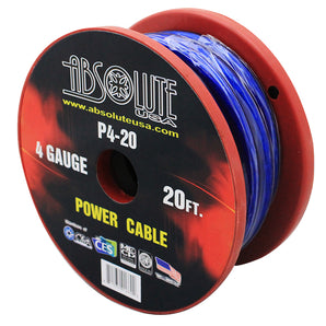 Absolute P4-20BL 20' 4-Gauge Blue Copper Mix Power Ground Wire Cable