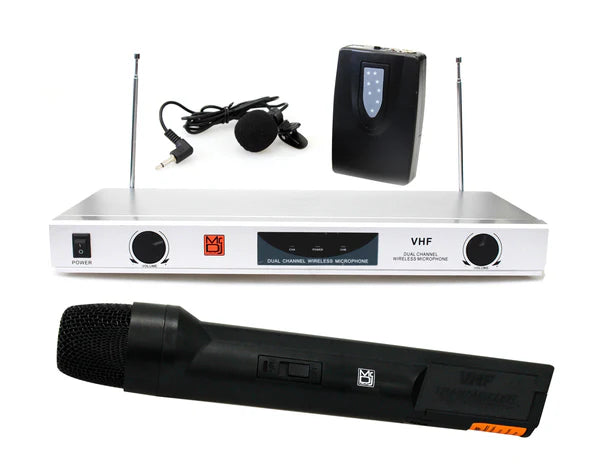 MR DJ MICVHF5600 2 Channel Professional PA/DJ/KTV/Karaoke VHF Lapel & Handheld Wireless Microphone System with Digital Receiver