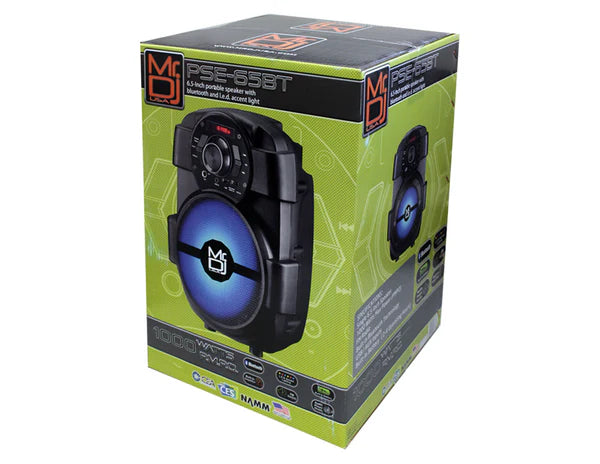 MR DJ PSE-65BT 6.5" Rechargeable Speaker Bluetooth USB/AUX/FM/RGB