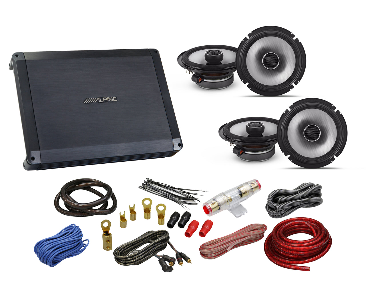 4 Alpine S2-S65 6.5" Speakers+BBX-F1200 4 CH Amplifier + 4G Amp Kit