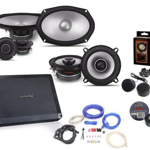 Alpine BBX-F1200 Amplifier & 6X9" Component & 5.25" Speakers & AMP Kit Bundle